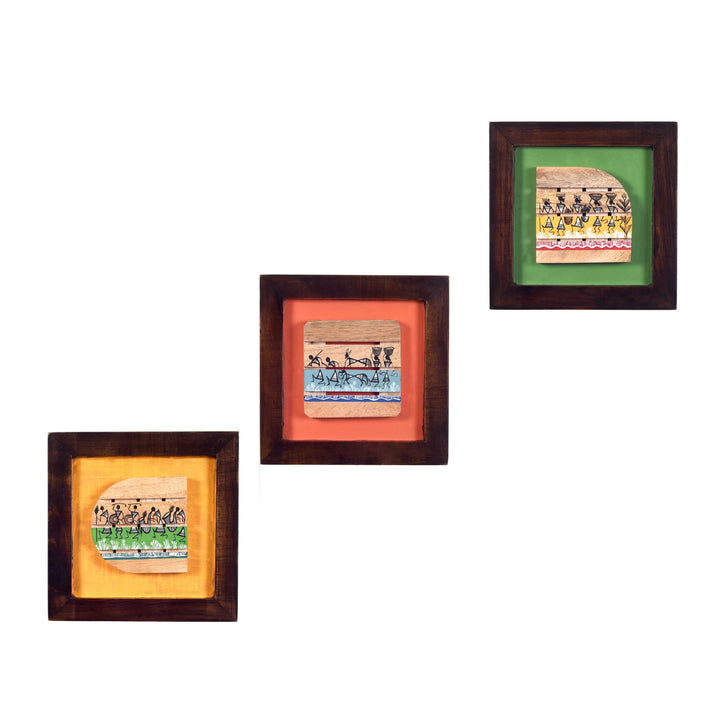 Shades OF warli wall paintings SET OF 3 (8x8x7.5)