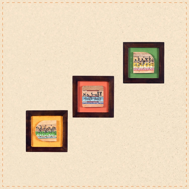 Shades OF warli wall paintings SET OF 3 (8x8x7.5)