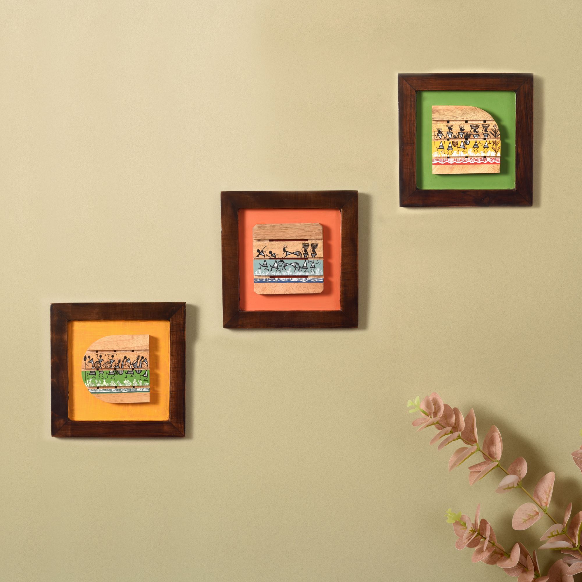 Shades OF warli wall paintings SET OF 3 (8x8x7.5)