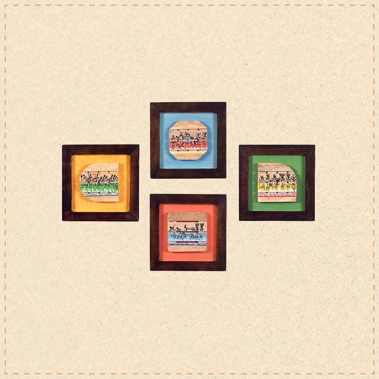 Shades OF warli wall paintings SET OF 4 (8x8x7.5)