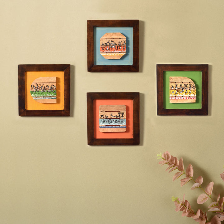 Shades OF warli wall paintings SET OF 4 (8x8x7.5)