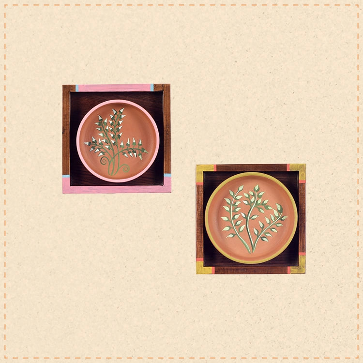 Nature's leaf terracotta wall paintings SET OF 2 (6.5x6.5x1.6)