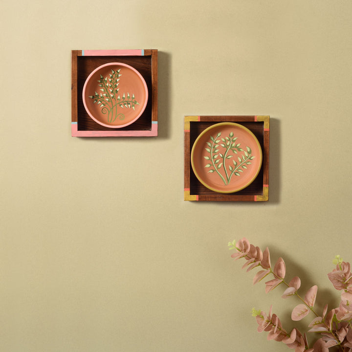 Nature's leaf terracotta wall paintings SET OF 2 (6.5x6.5x1.6)