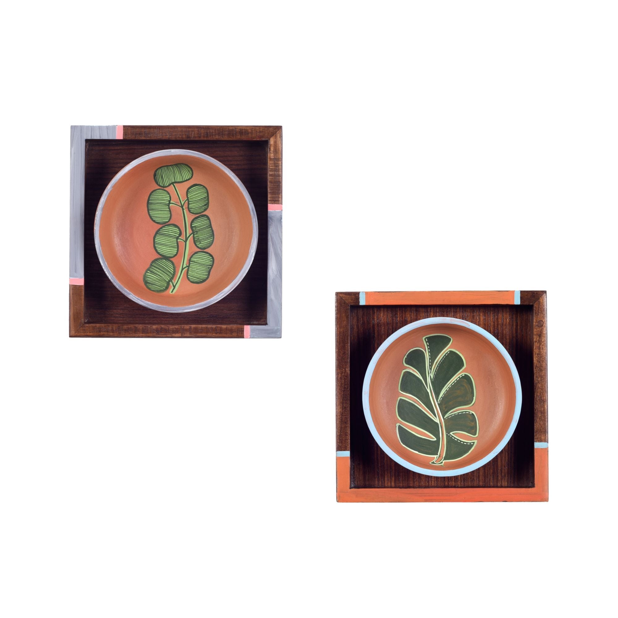 Nature's leaf terracotta wall paintings SET OF 2 (6.5x6.5x1.6)