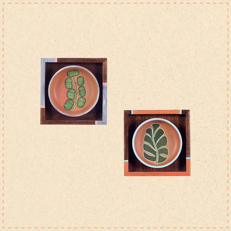 Nature's leaf terracotta wall paintings SET OF 2 (6.5x6.5x1.6)