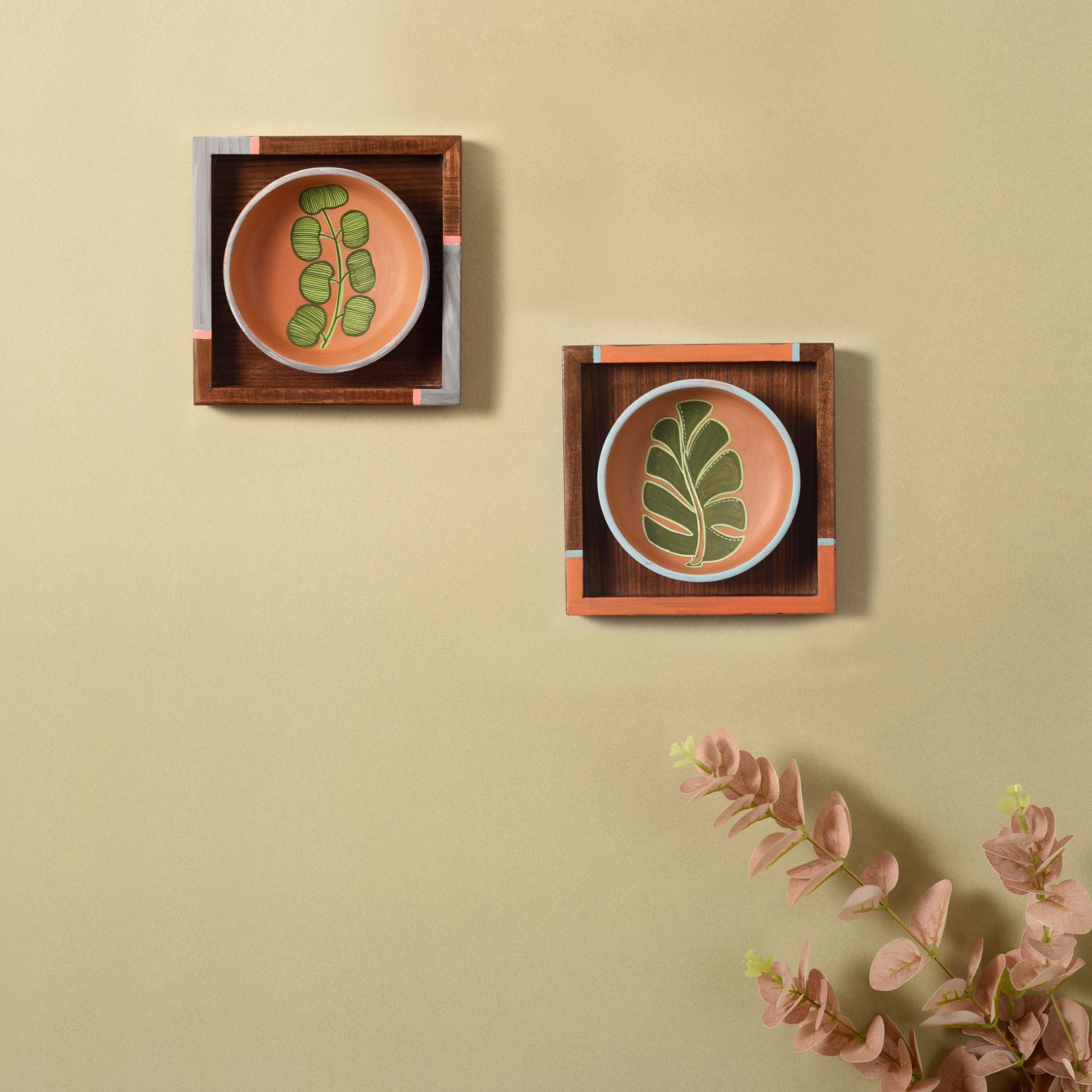 Nature's leaf terracotta wall paintings SET OF 2 (6.5x6.5x1.6)