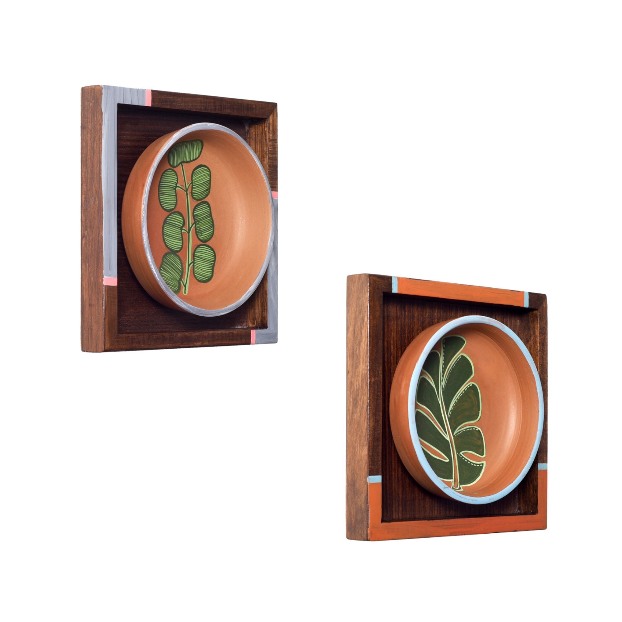 Nature's leaf terracotta wall paintings SET OF 2 (6.5x6.5x1.6)