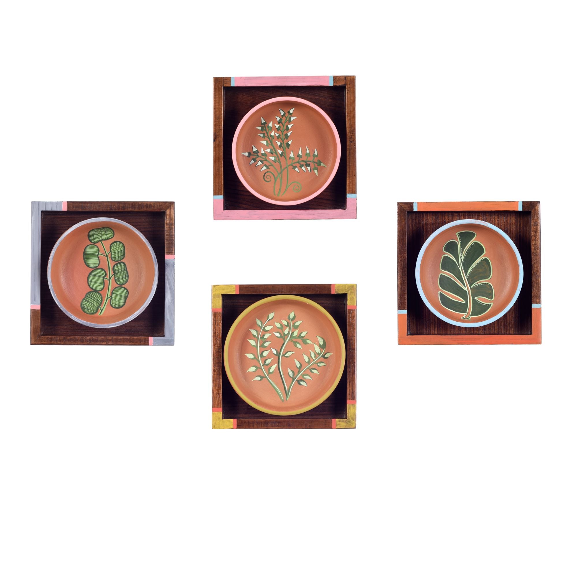 Nature's leaf terracotta wall paintings SET OF 4 (6.5x6.5x1.6)