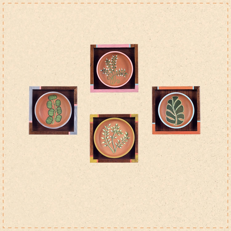 Nature's leaf terracotta wall paintings SET OF 4 (6.5x6.5x1.6)