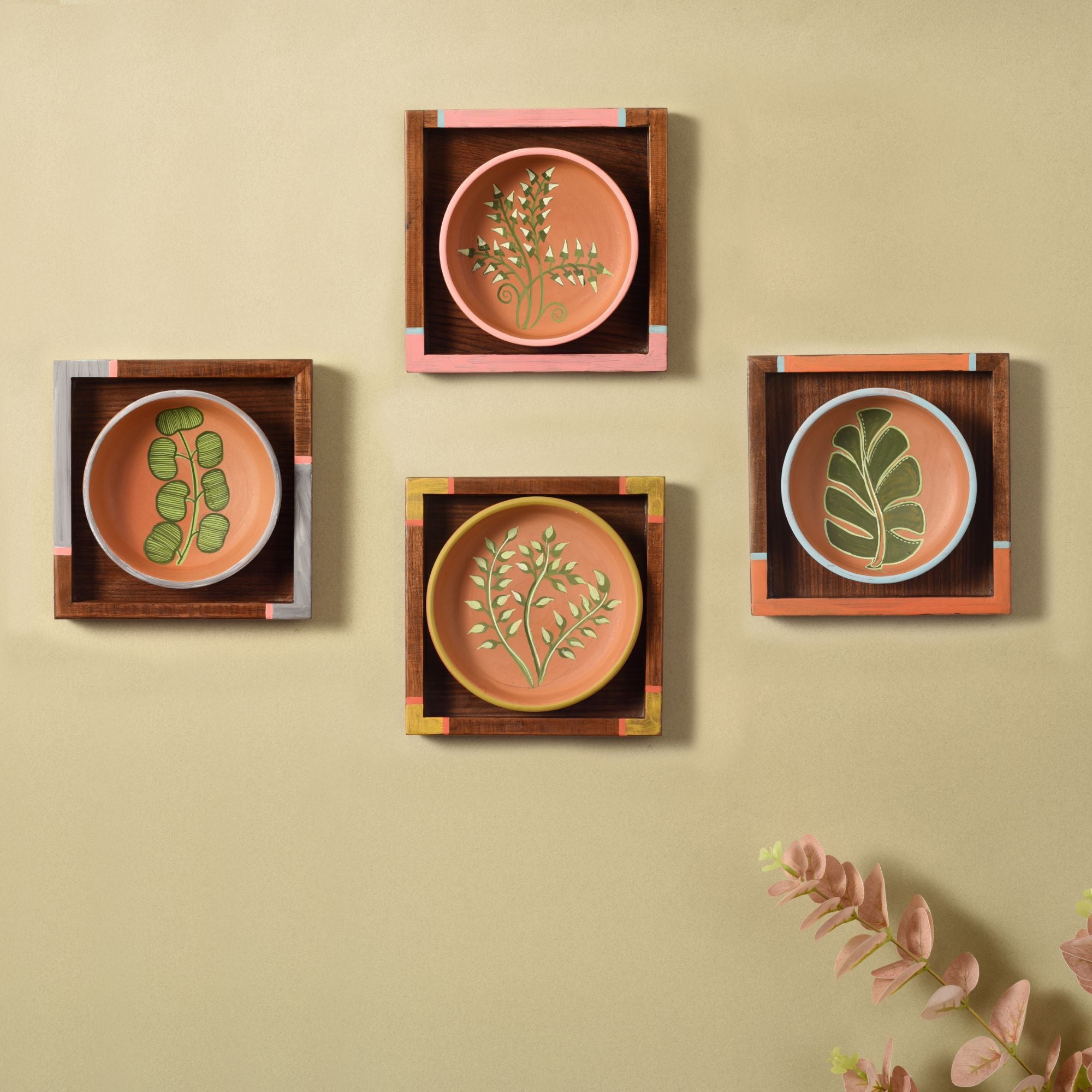 Nature's leaf terracotta wall paintings SET OF 4 (6.5x6.5x1.6)