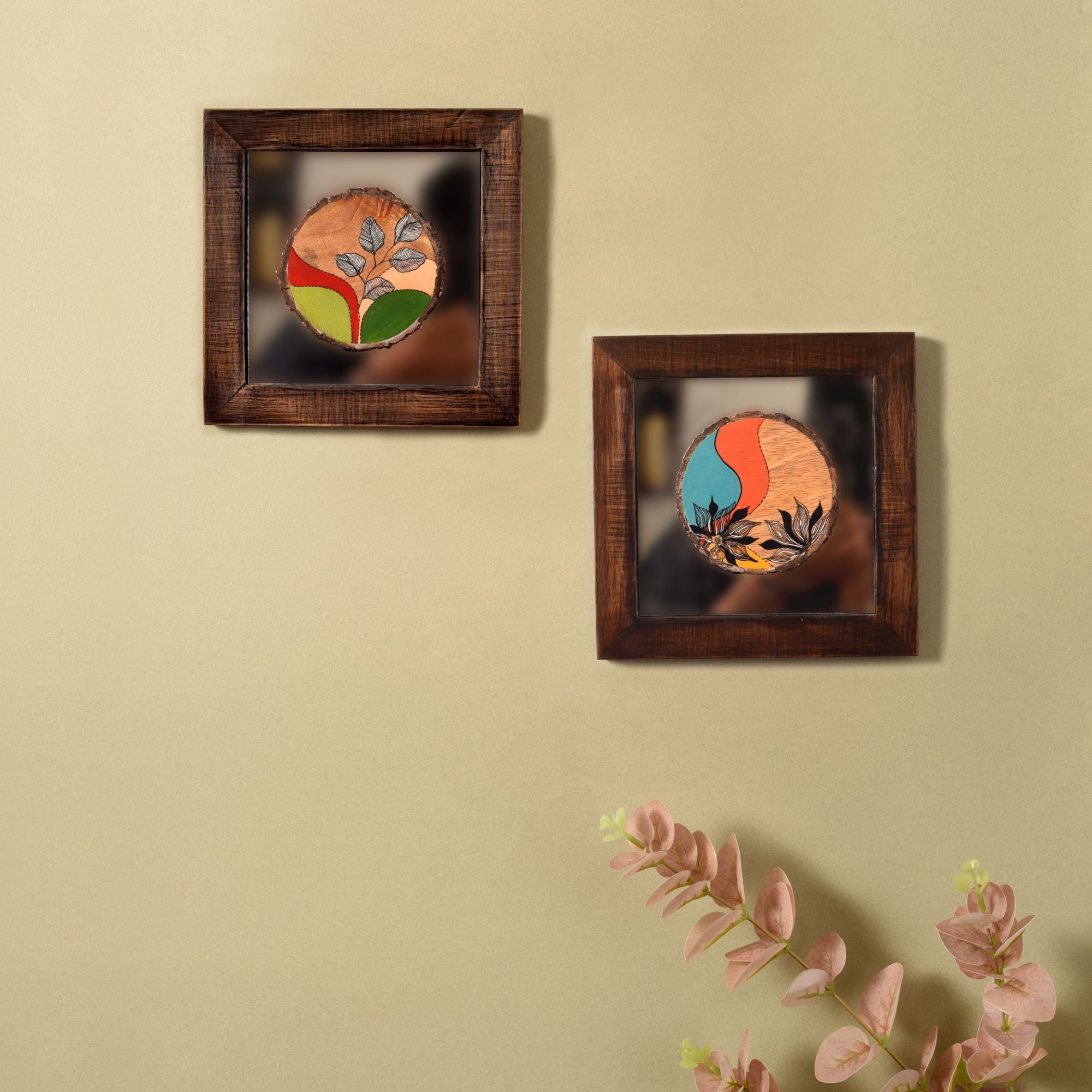 Patterns OF leaf wall paintnig SET OF 2 (8x8x1)