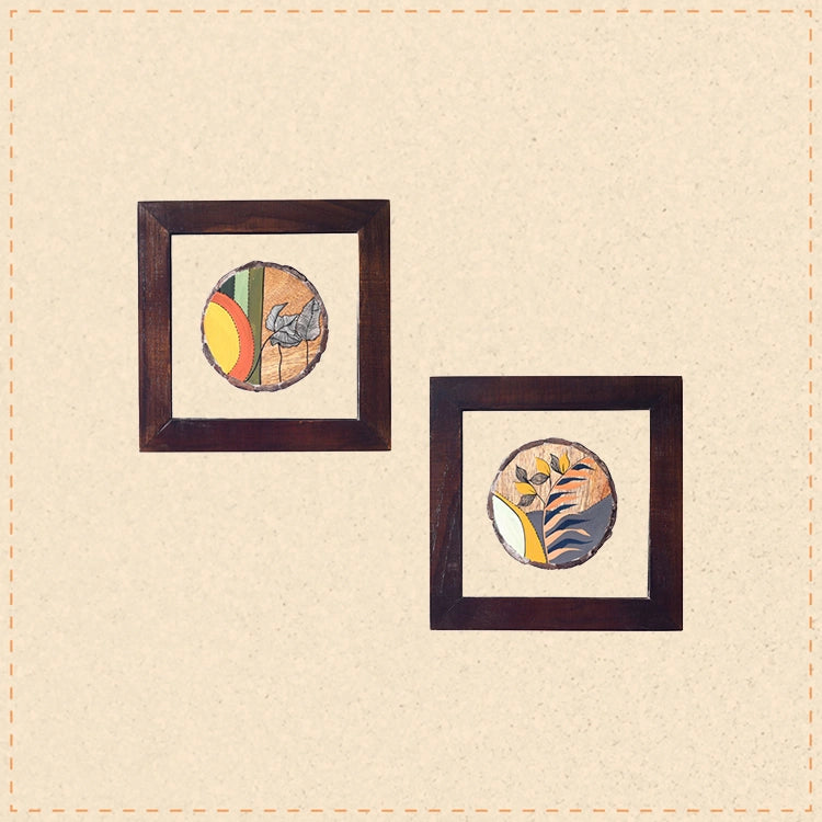 Patterns OF leaf wall paintnig SET OF 2 (8x8x1)