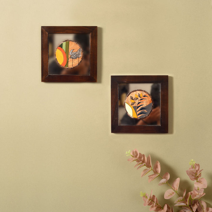 Patterns OF leaf wall paintnig SET OF 2 (8x8x1)