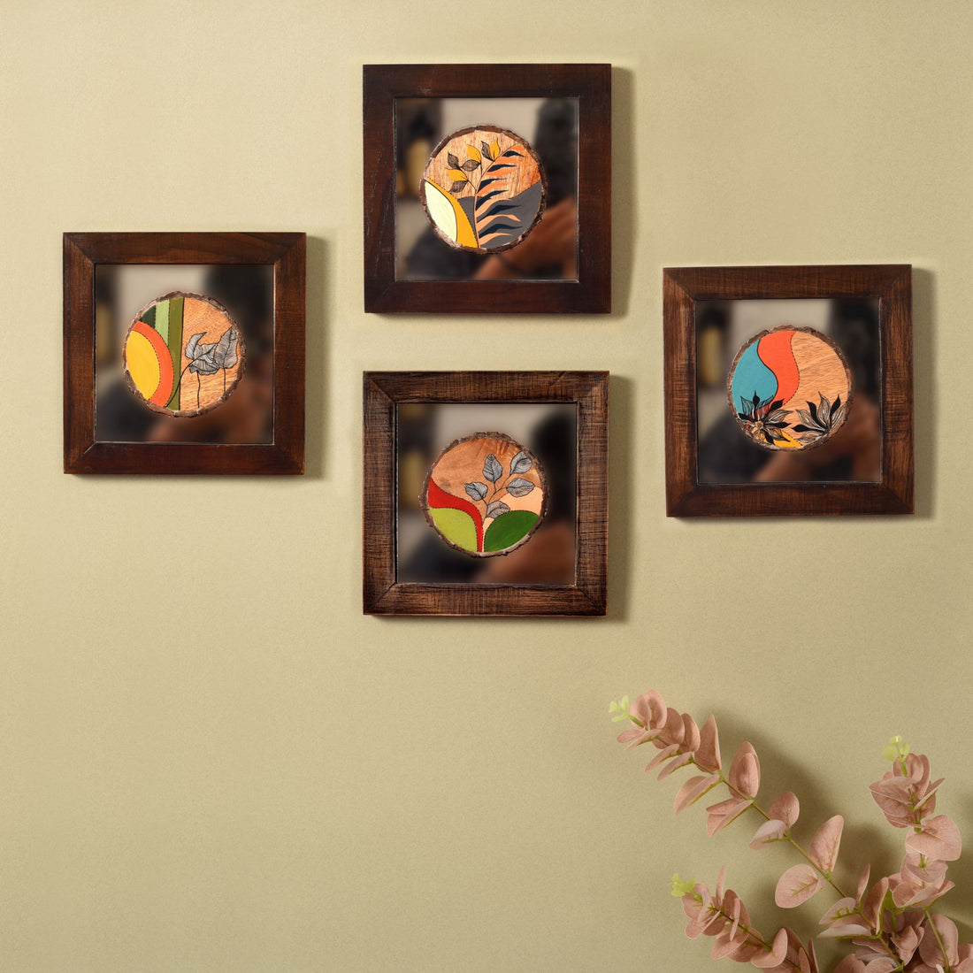 Patterns OF leaf wall paintnig SET OF 4 (8x8x1)