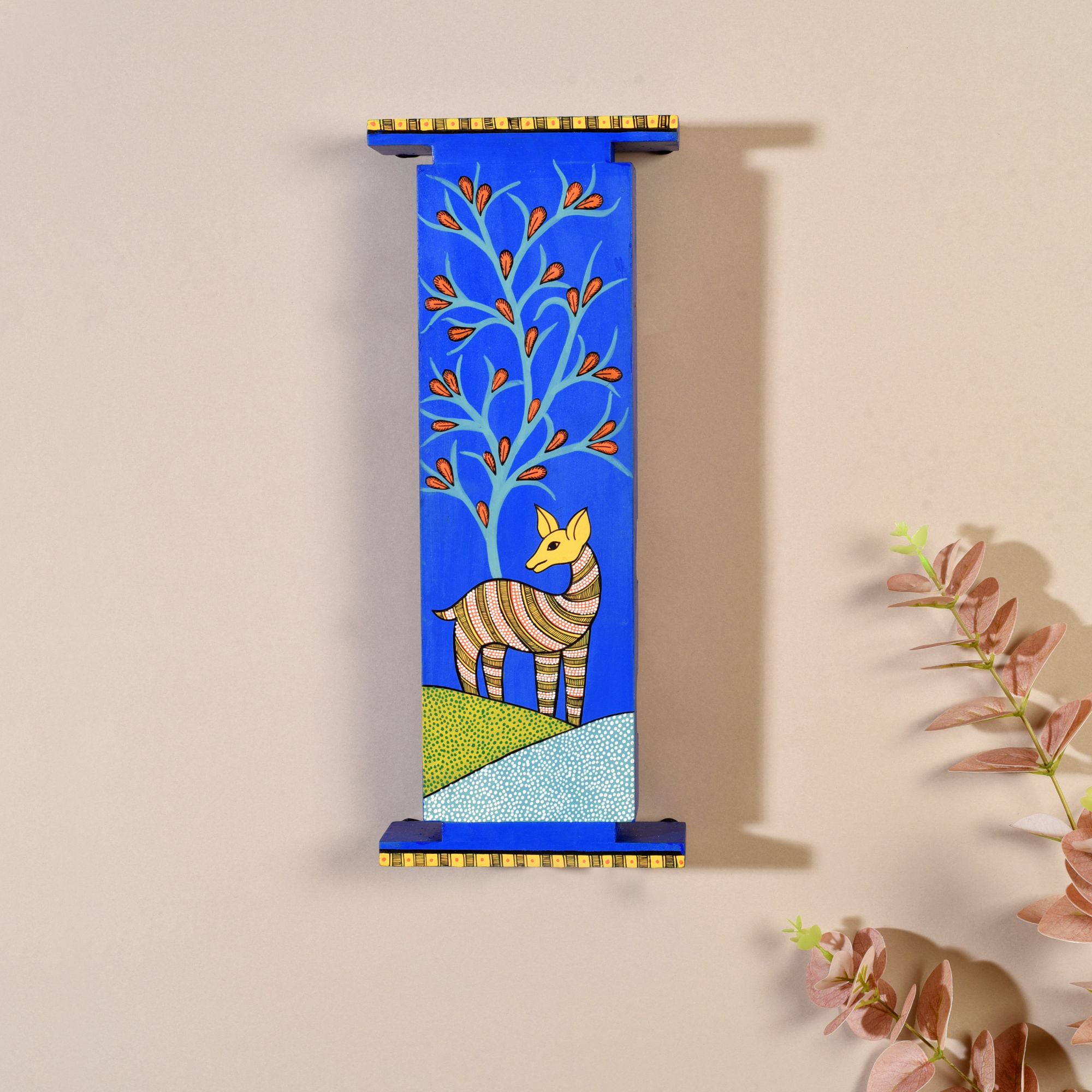 Indigo Deer Handcrafted Wall Decor Panel