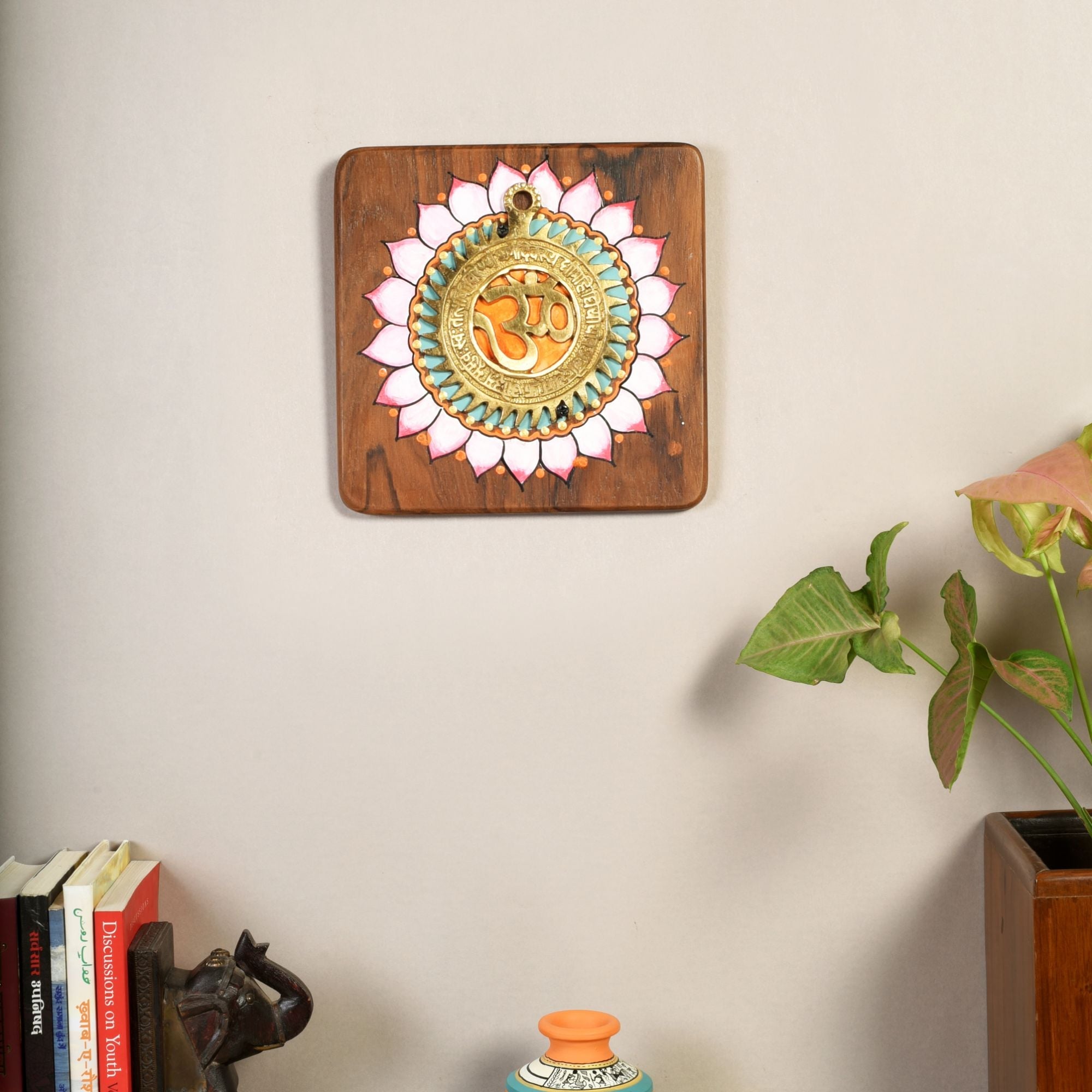 Shanti Om Wall Art, Handcrafted Wooden Decor with Lotus Mandala and Om Symbol for Peace, Balance and Spiritual Harmony
