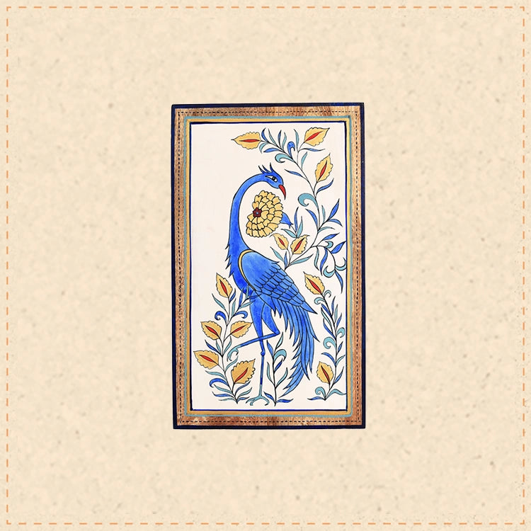 Blue Peacock Motif Wooden Wall Frame