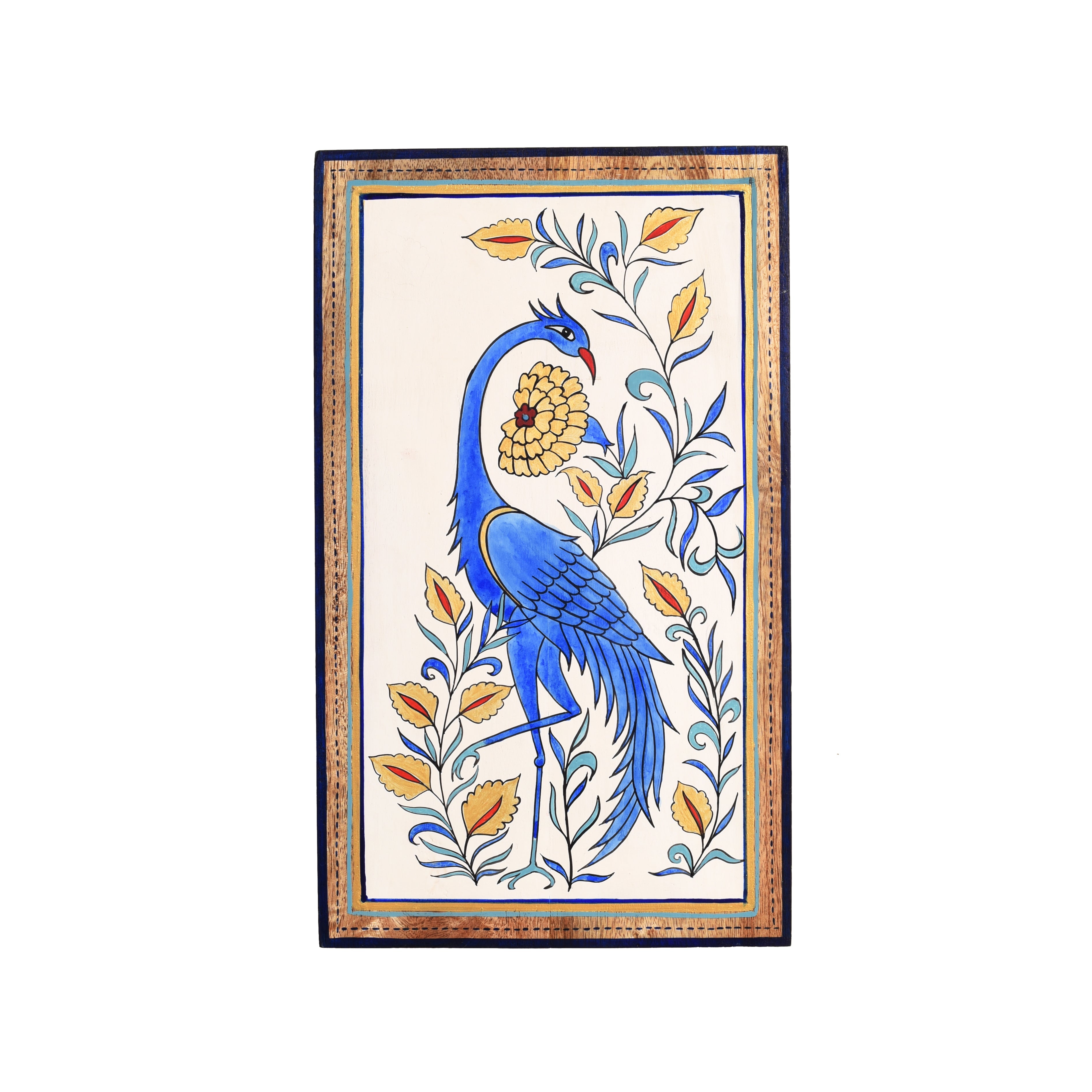 Blue Peacock Motif Wooden Wall Frame