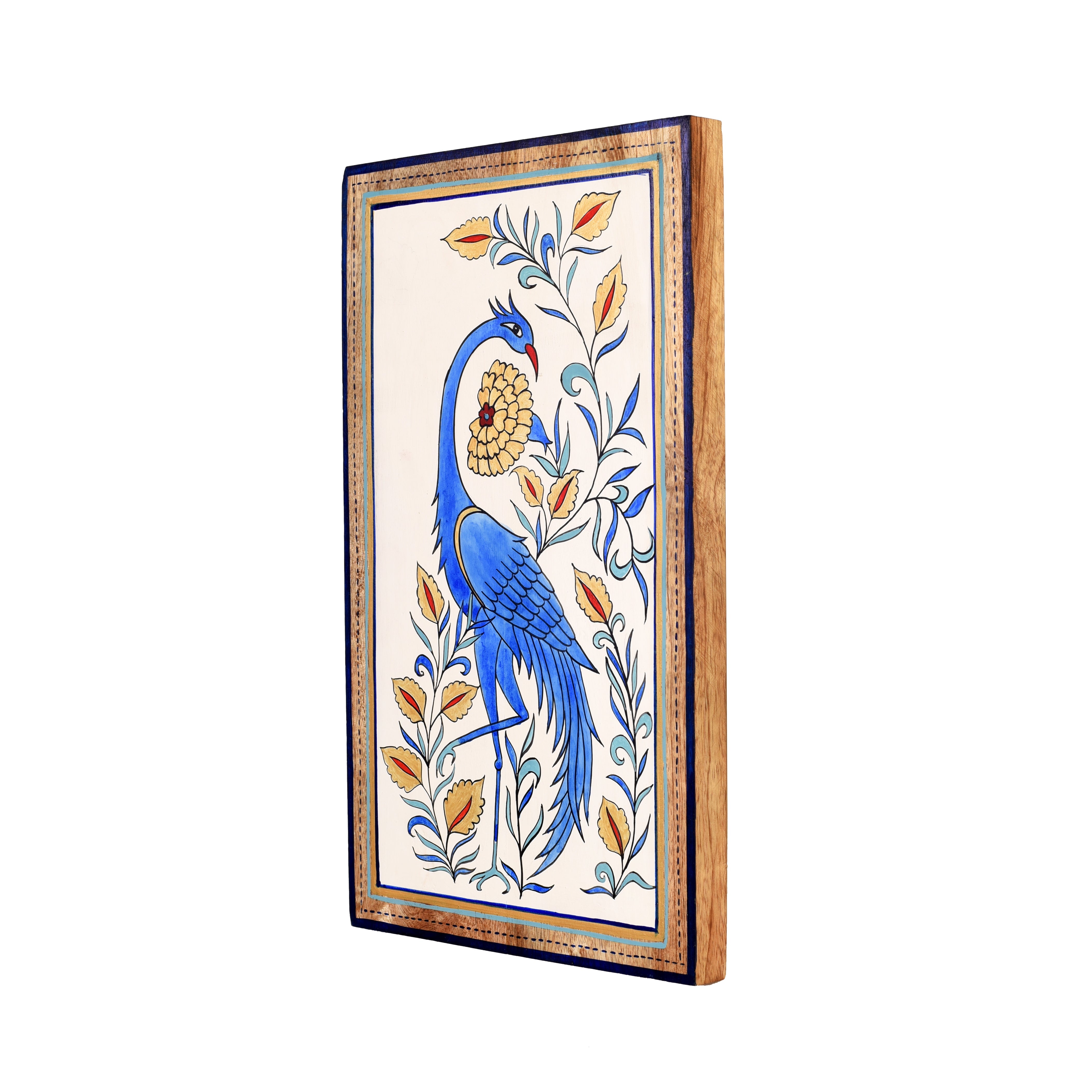 Blue Peacock Motif Wooden Wall Frame