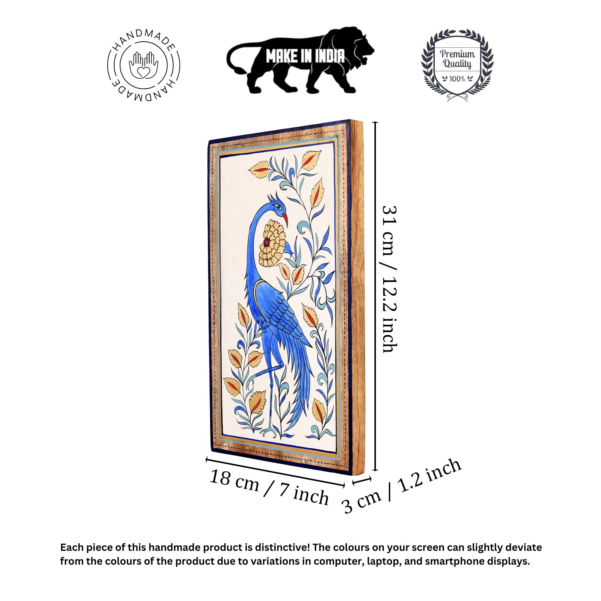 Blue Peacock Motif Wooden Wall Frame