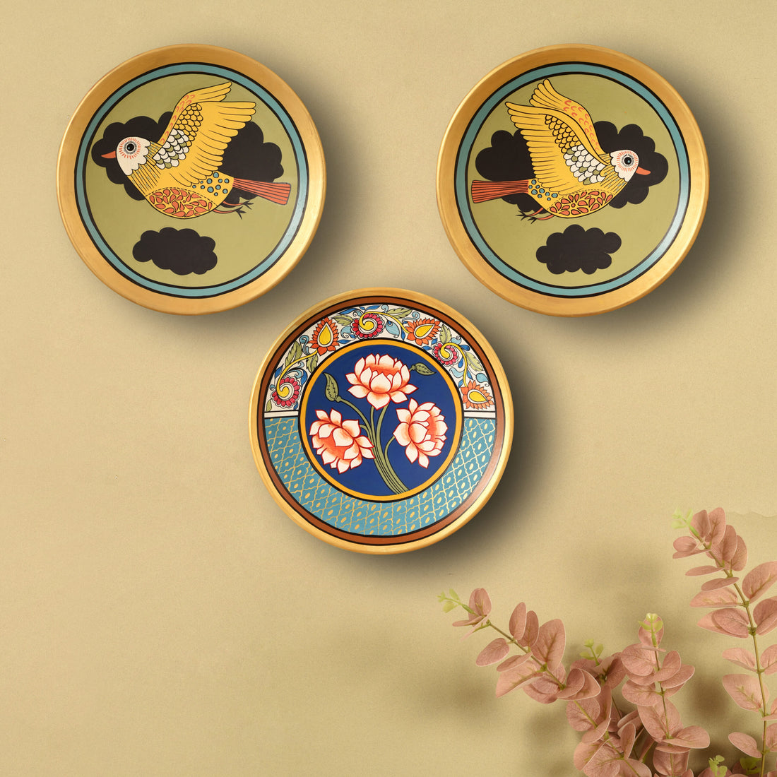 Avian Blossom Wall Décor Terracotta Plates