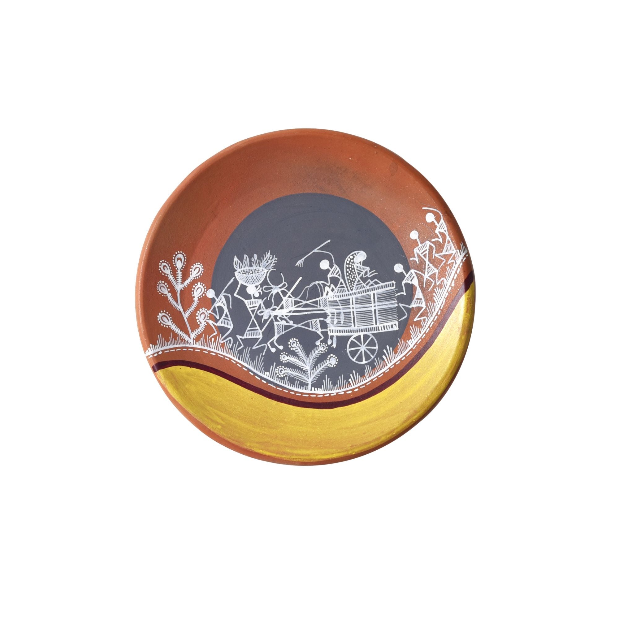 The art OF warli terracotta wall hanging tiles SET OF two (s-6.5x6.5x1, l-9.6x9.6x2)