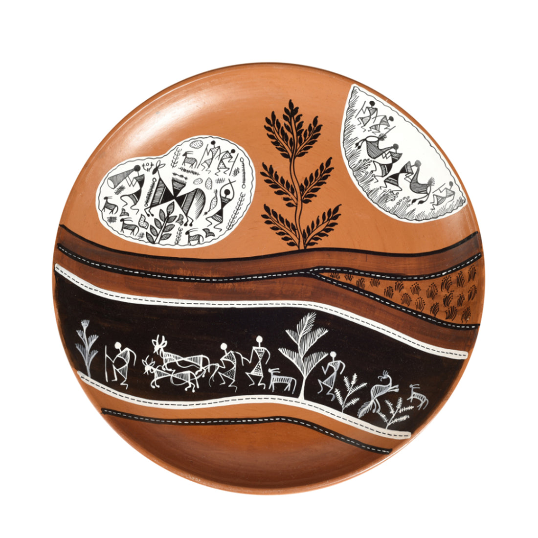 Handpainted Warli Earthen Plate for Wall Decor (9x9)