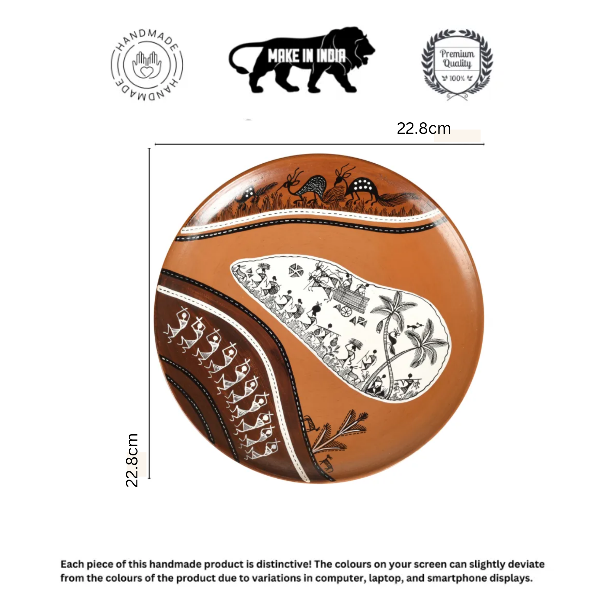 Handpainted Warli Earthen Plate for Wall Decor (9x9)