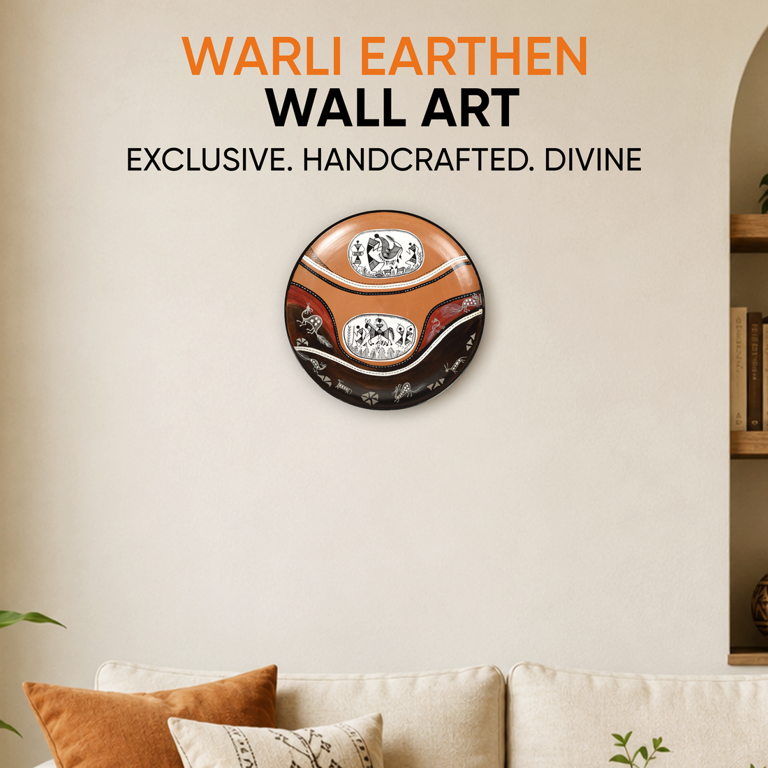 Handpainted Warli Earthen Plate for Wall Decor (9x9)