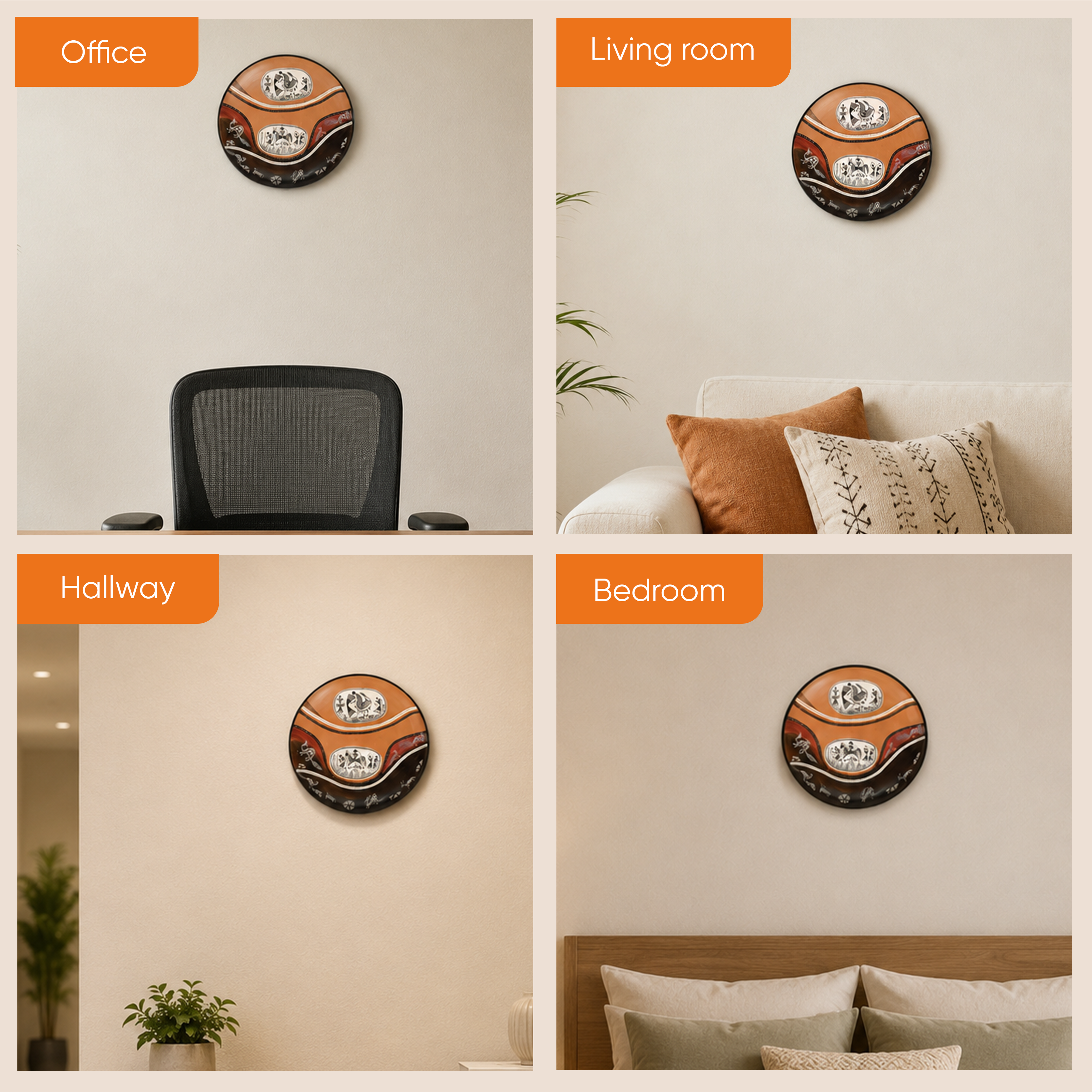 Handpainted Warli Earthen Plate for Wall Decor (9x9)