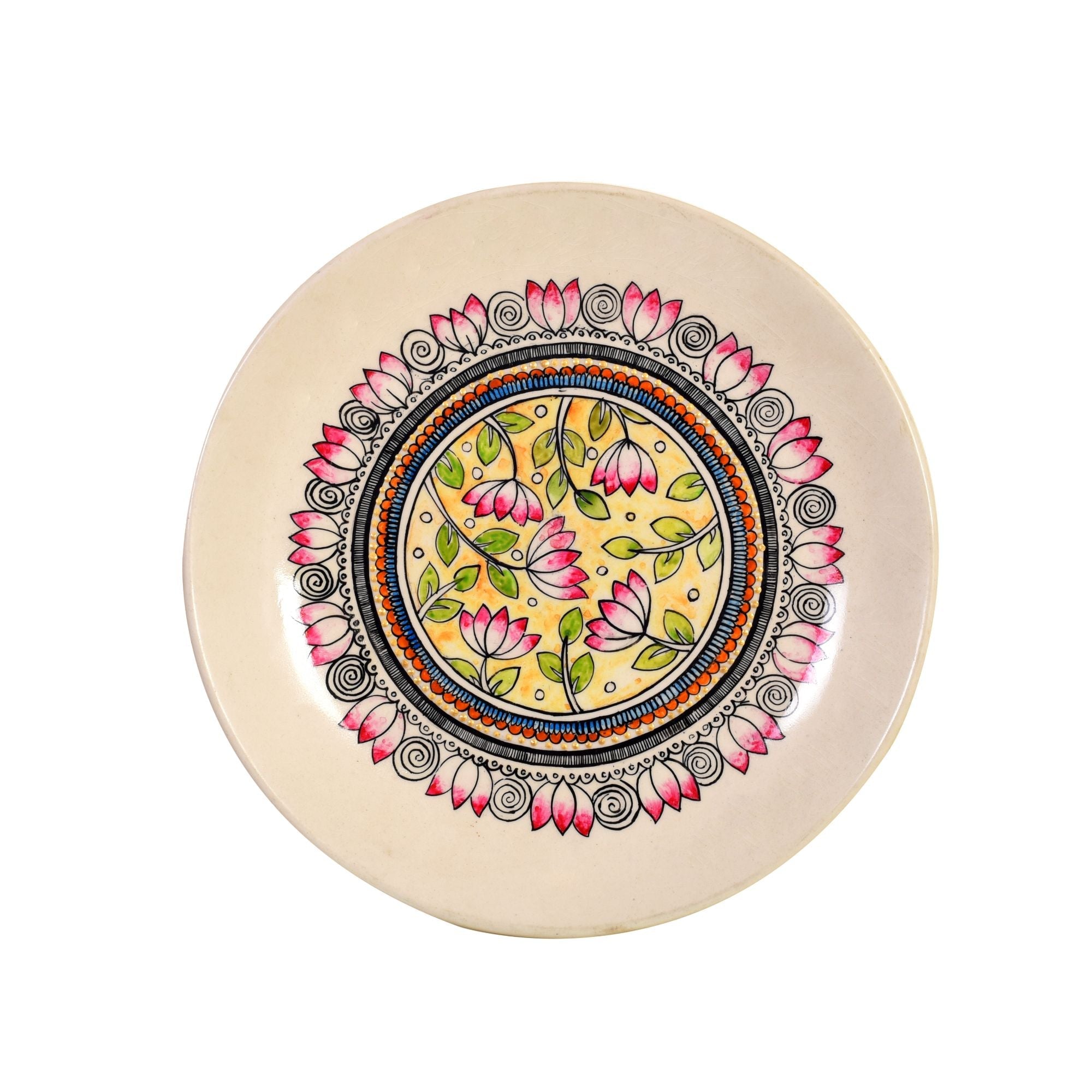 Vatika Lotus Wall Plate, Handcrafted Ceramic Decor with Floral Mandala for Elegance, Harmony and Traditional Charm