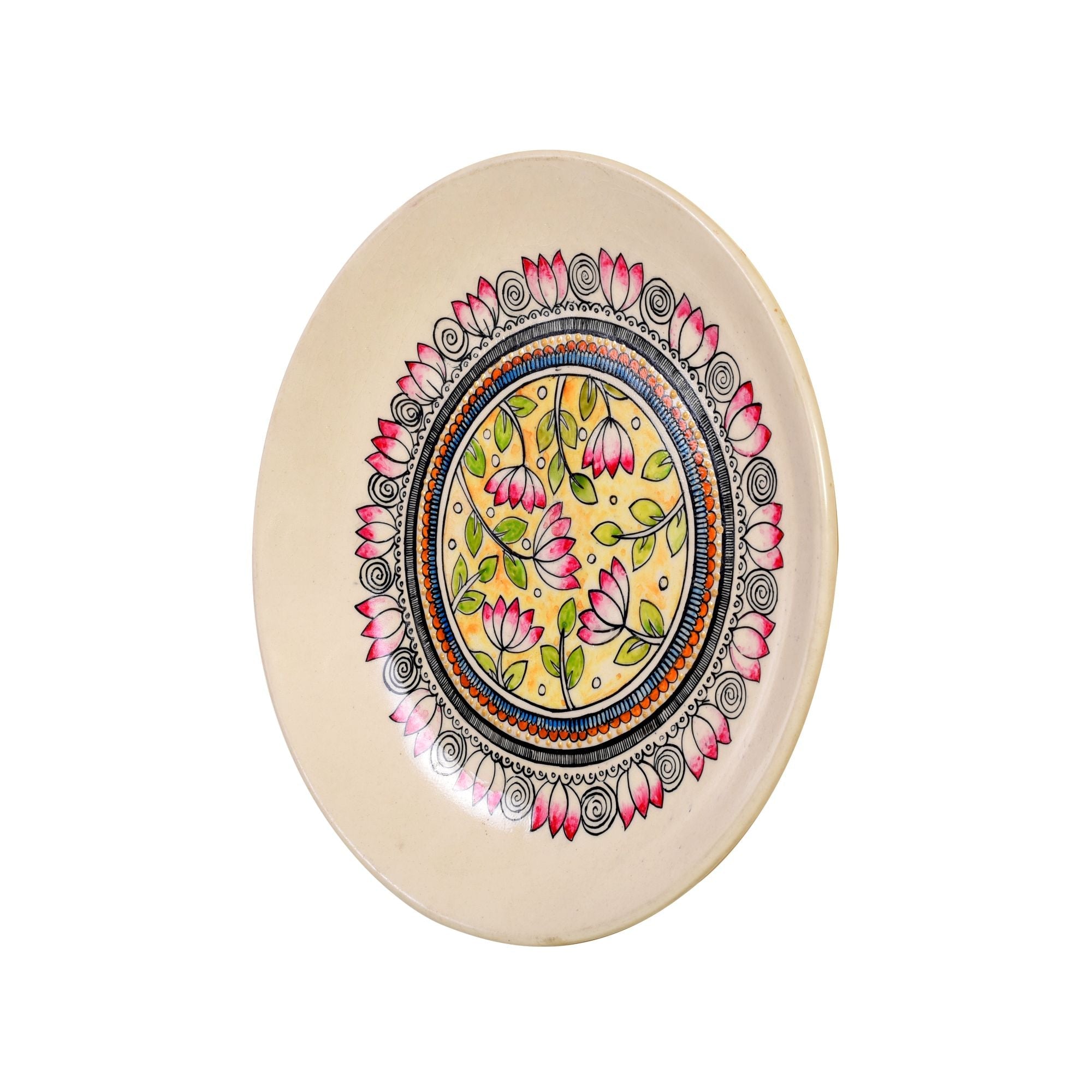 Vatika Lotus Wall Plate, Handcrafted Ceramic Decor with Floral Mandala for Elegance, Harmony and Traditional Charm