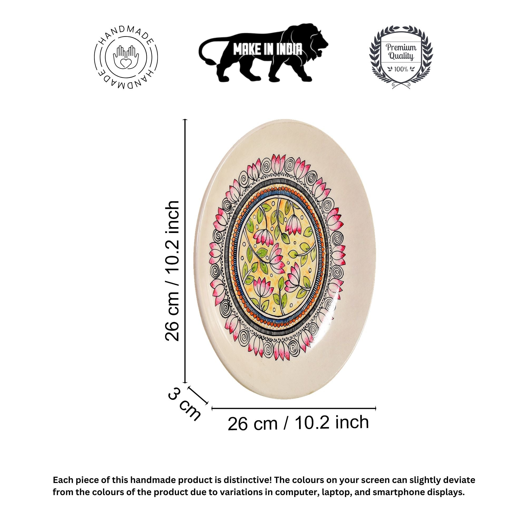 Vatika Lotus Wall Plate, Handcrafted Ceramic Decor with Floral Mandala for Elegance, Harmony and Traditional Charm