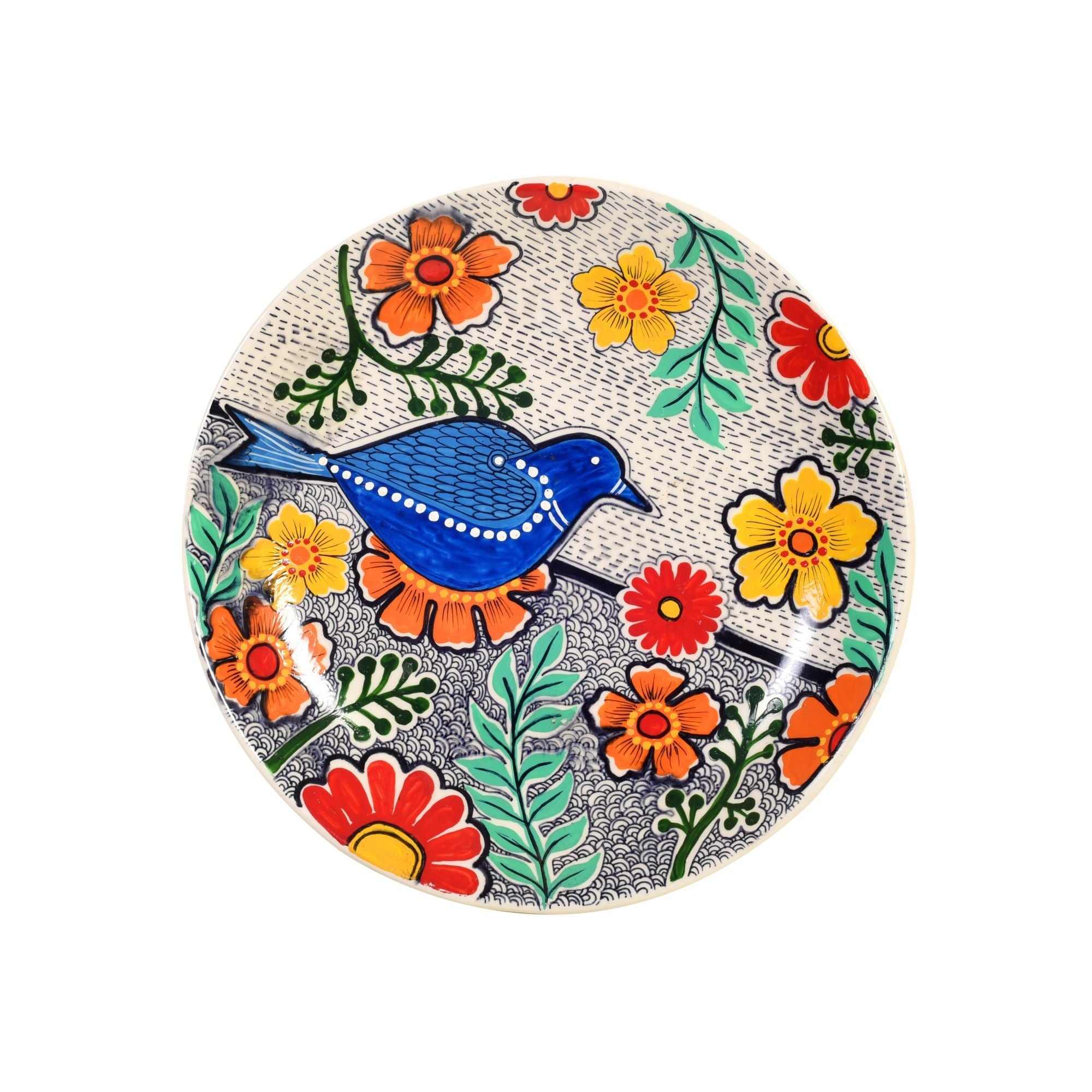 Kartikeya Wall Plate, Handcrafted Ceramic Decor with Blue Bird and Floral Motif for Joy, Nature and Artistic Charm