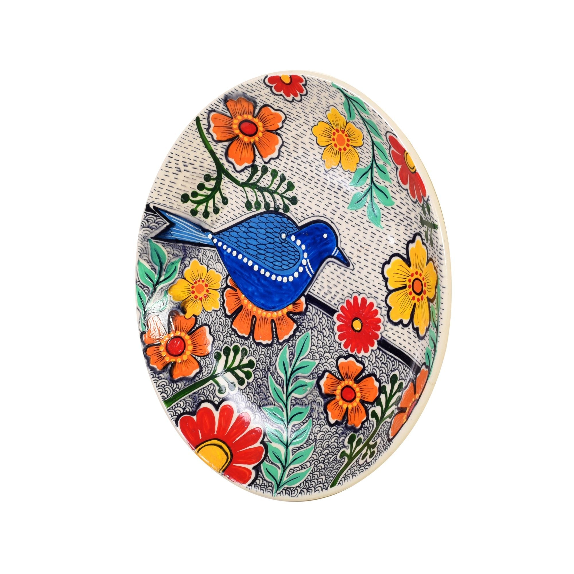 Kartikeya Wall Plate, Handcrafted Ceramic Decor with Blue Bird and Floral Motif for Joy, Nature and Artistic Charm