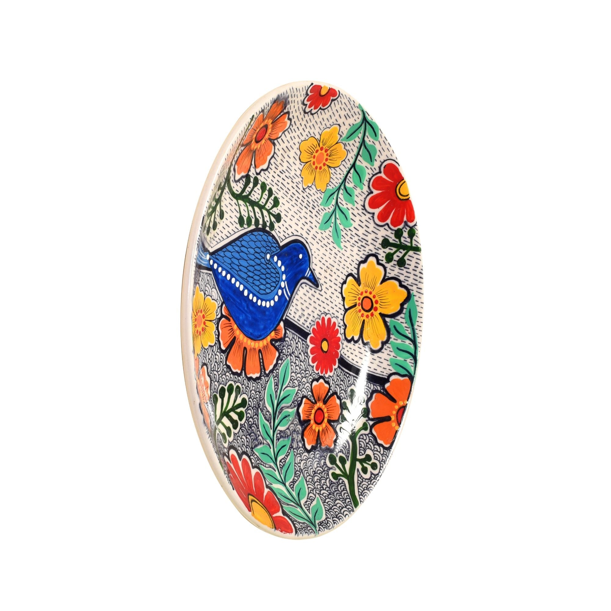 Kartikeya Wall Plate, Handcrafted Ceramic Decor with Blue Bird and Floral Motif for Joy, Nature and Artistic Charm