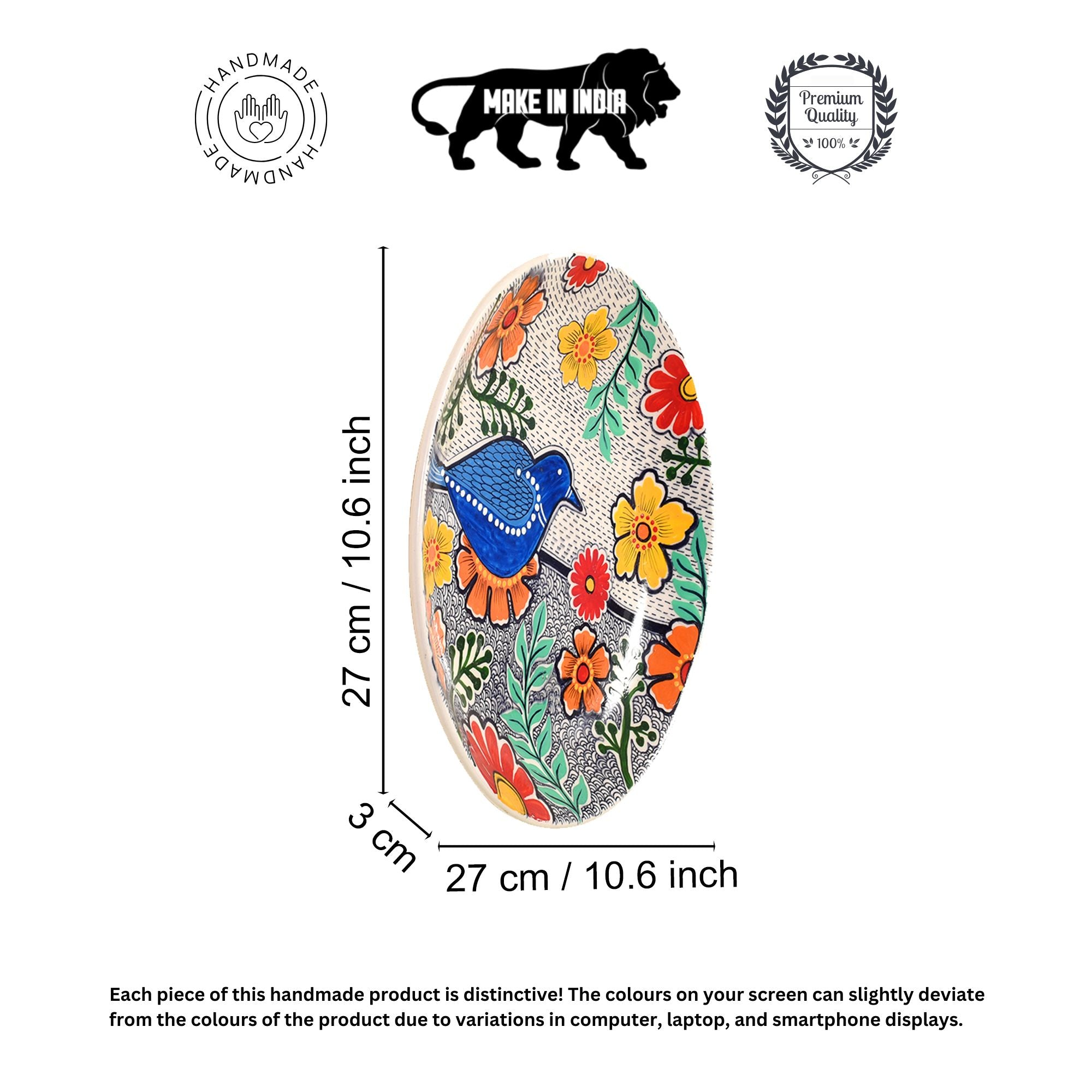 Kartikeya Wall Plate, Handcrafted Ceramic Decor with Blue Bird and Floral Motif for Joy, Nature and Artistic Charm