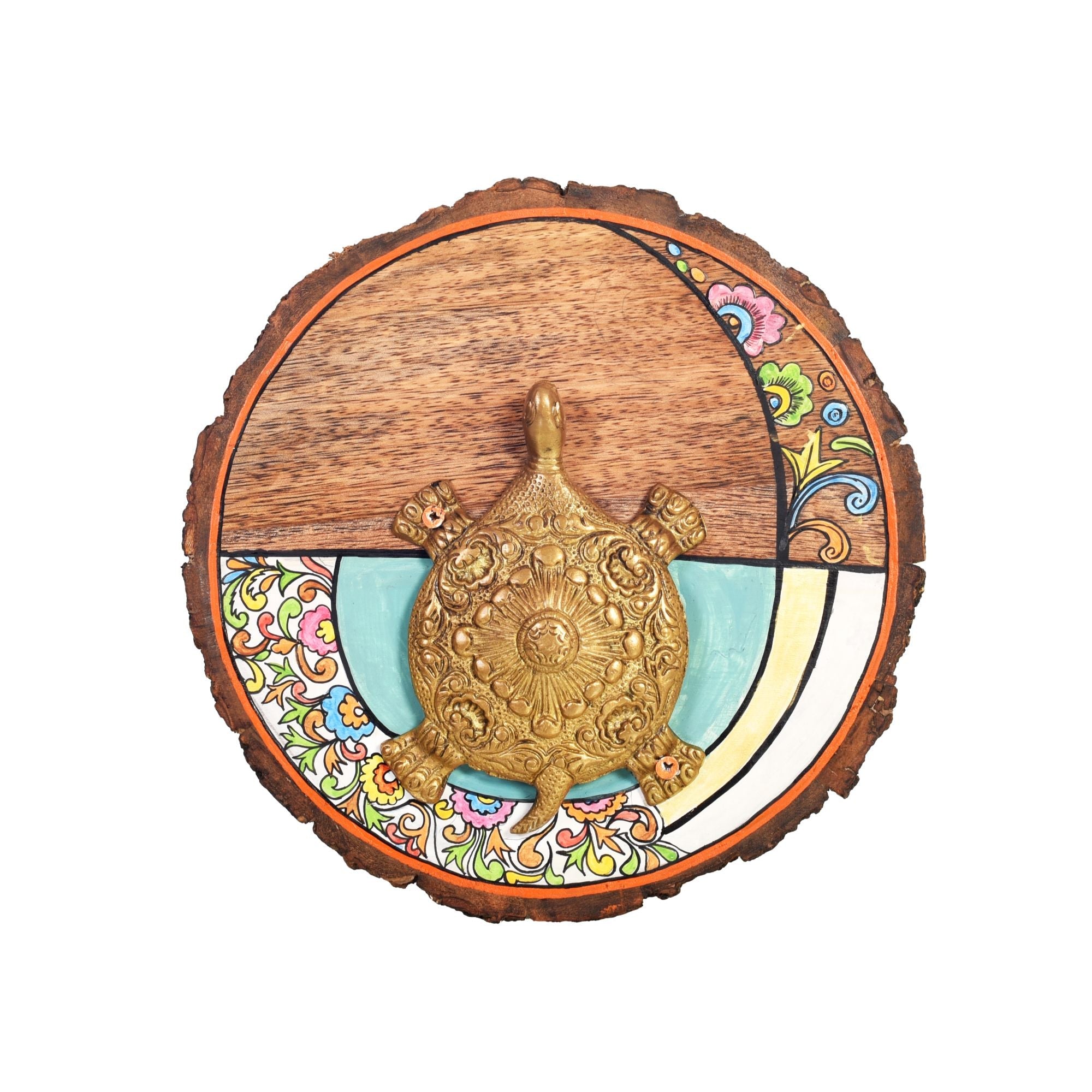 Kurma Mandala Wall Art, Handcrafted Decorative Wood Slice with Tortoise Symbol for Positive Energy and Vastu