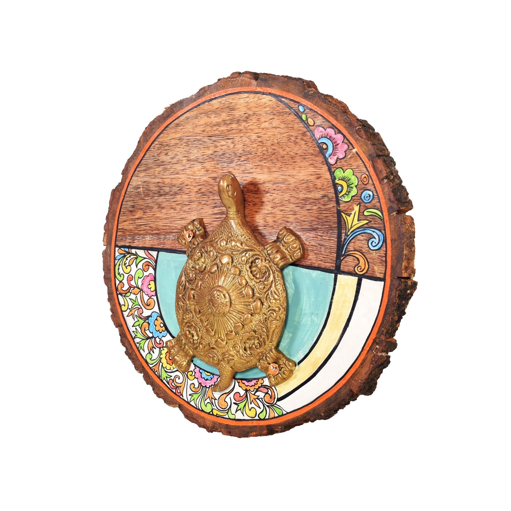 Kurma Mandala Wall Art, Handcrafted Decorative Wood Slice with Tortoise Symbol for Positive Energy and Vastu
