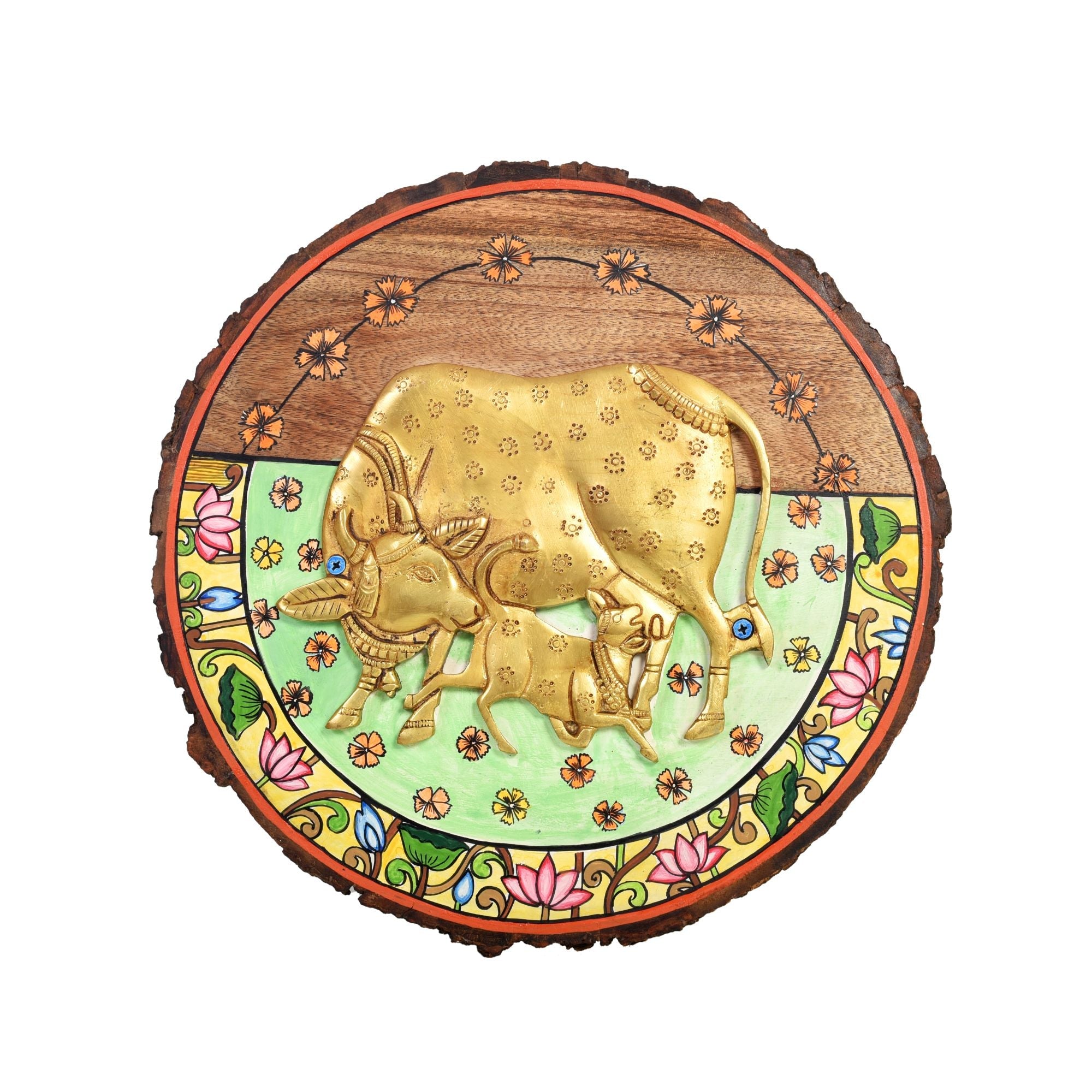 Gaia Maiya Wall Art, Handcrafted Wooden Cow and Calf Decor Symbolizing Nurture, Abundance and Divinity