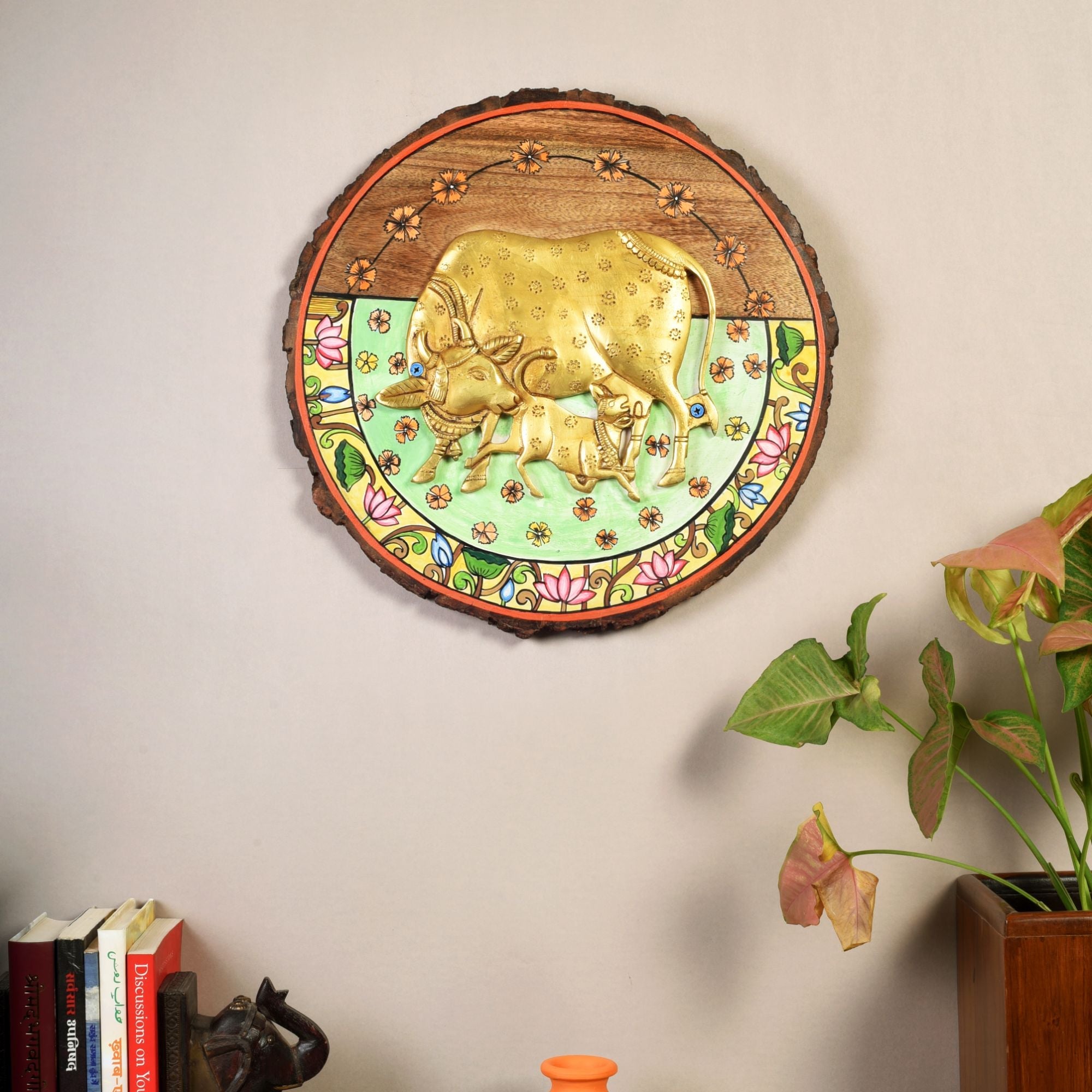 Gaia Maiya Wall Art, Handcrafted Wooden Cow and Calf Decor Symbolizing Nurture, Abundance and Divinity