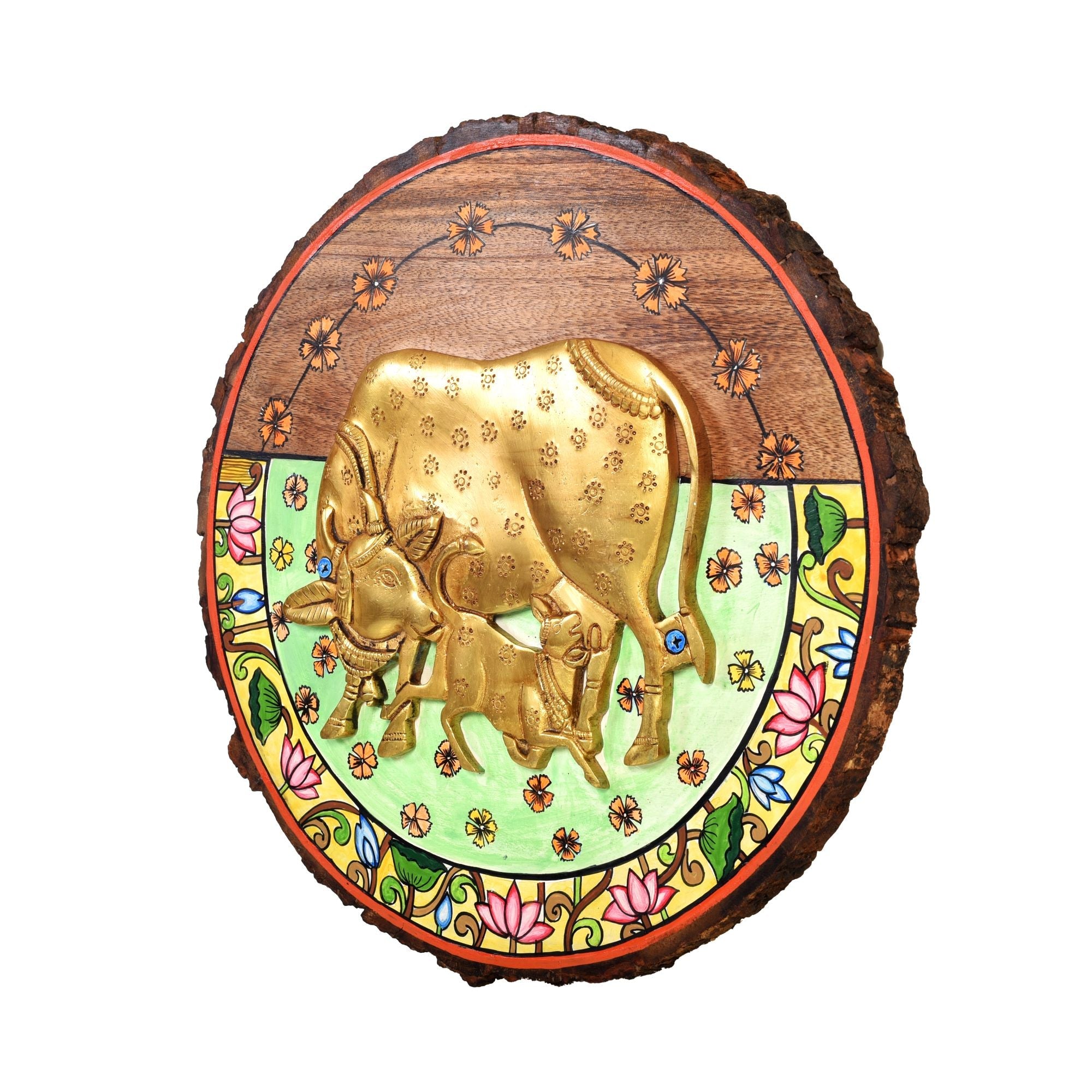 Gaia Maiya Wall Art, Handcrafted Wooden Cow and Calf Decor Symbolizing Nurture, Abundance and Divinity