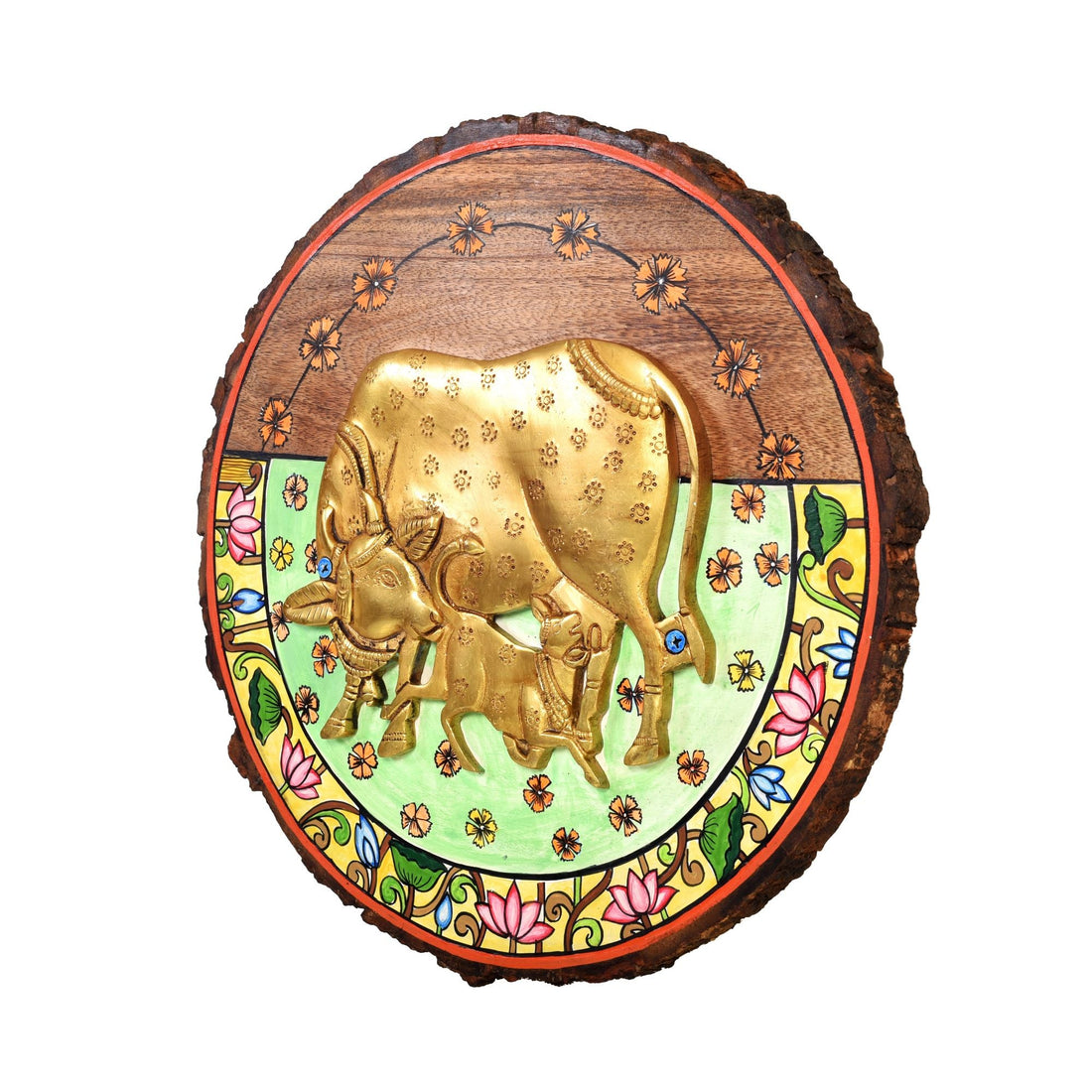 Gaia Maiya Wall Art, Handcrafted Wooden Cow and Calf Decor Symbolizing Nurture, Abundance and Divinity