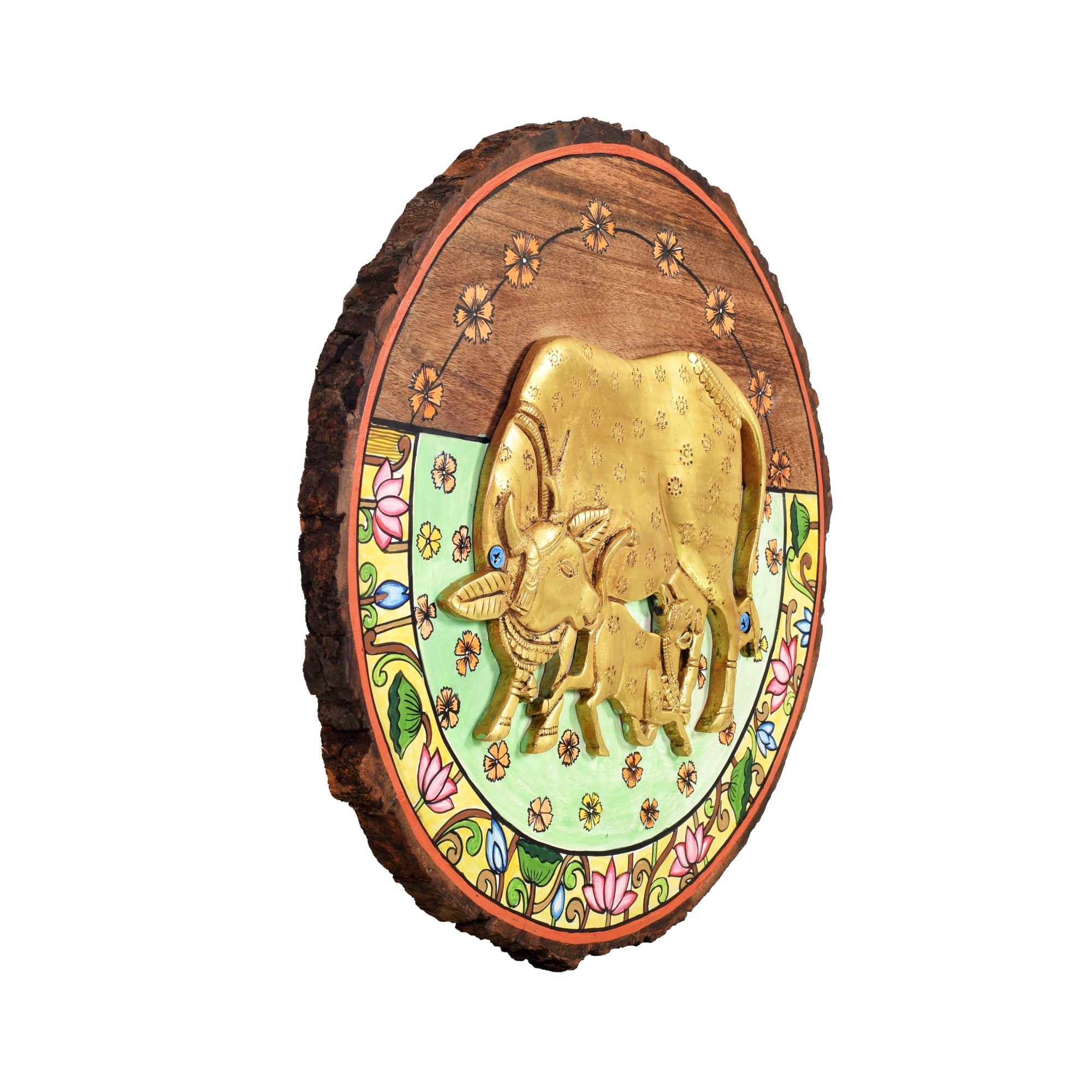 Gaia Maiya Wall Art, Handcrafted Wooden Cow and Calf Decor Symbolizing Nurture, Abundance and Divinity