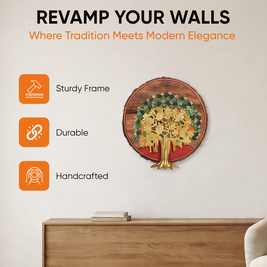 Bodhi Tree Wall Art, Handcrafted Wooden Tree of Enlightenment Decor for Peace, Growth and Spiritual Energy