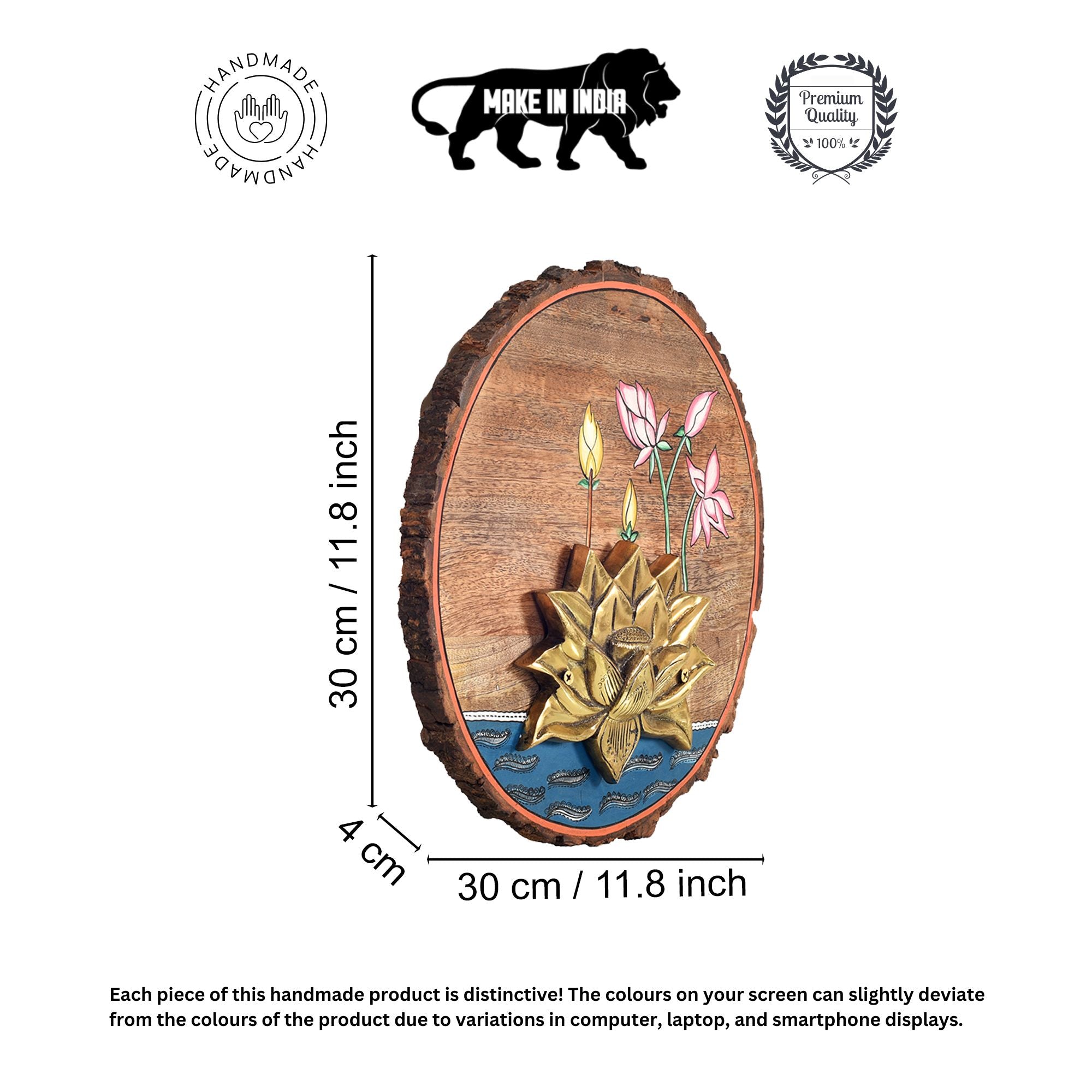 Kamala Lotus Wall Art, Handcrafted Wooden Decor with Lotus Flower and Diyas for Purity, Grace and Spiritual Glow