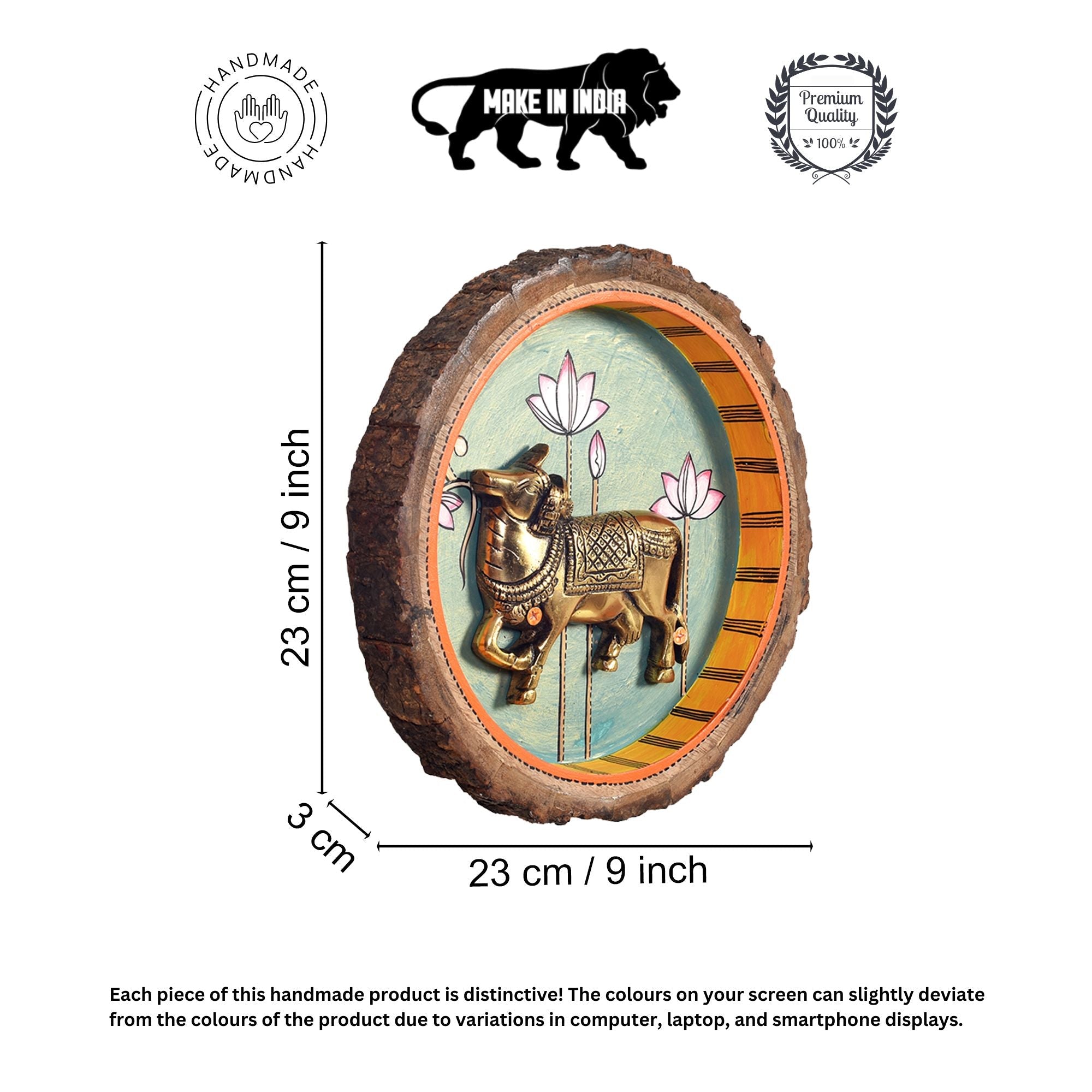 Nandi Wall Art, Handcrafted Wooden Decor with Sacred Bull and Lotus Motif for Devotion, Strength and Serenity