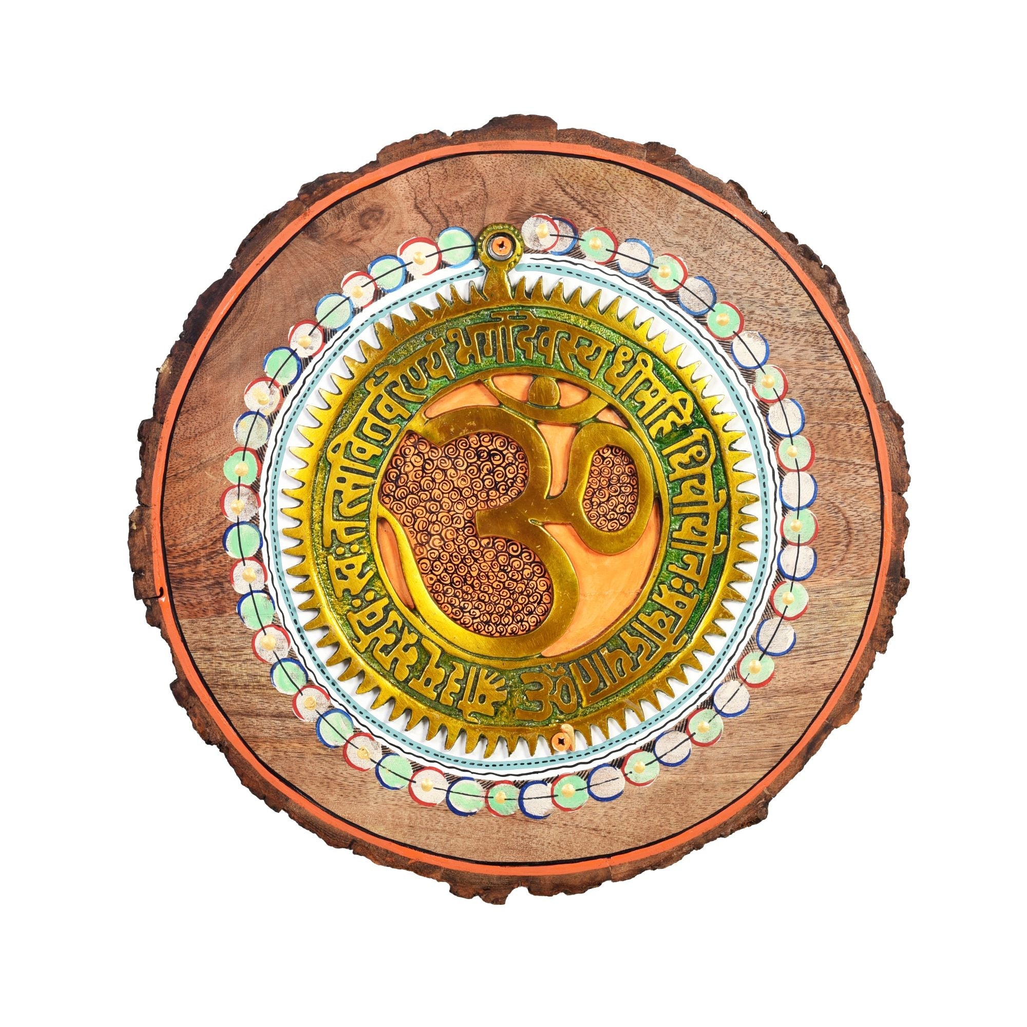 Prashanti Om Wall Plate, Handcrafted Circular Wooden Decor with Sanskrit Mantras and Om Symbol for Tranquility and Energy