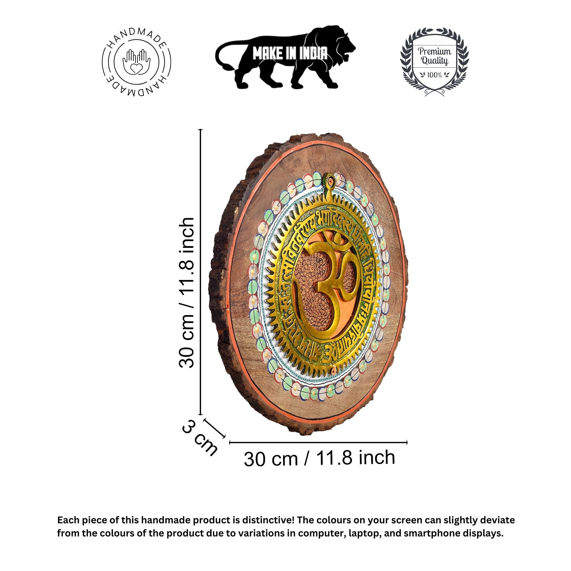 Prashanti Om Wall Plate, Handcrafted Circular Wooden Decor with Sanskrit Mantras and Om Symbol for Tranquility and Energy