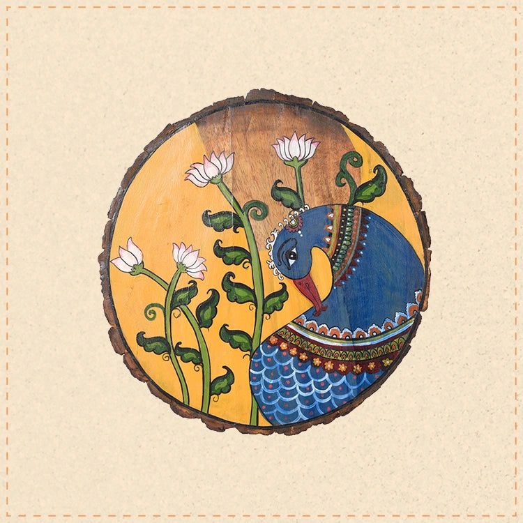 Handpainted Pichhwai Peacock Wall Panel